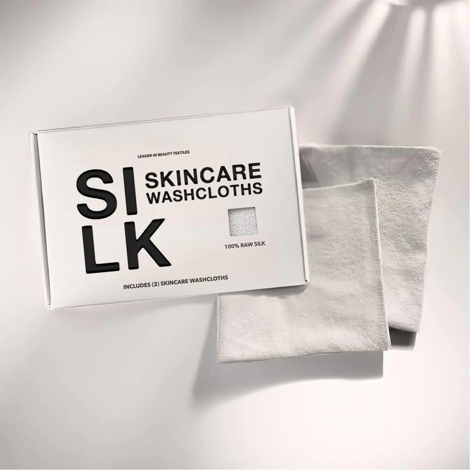 NGHT Silk Exfoliating Washcloth For Face - 100% Raw Silk Face Towel For Women & Men - Quick Drying Face Cloths For Skin & Makeup - Hotel Spa Gym 2-Pack