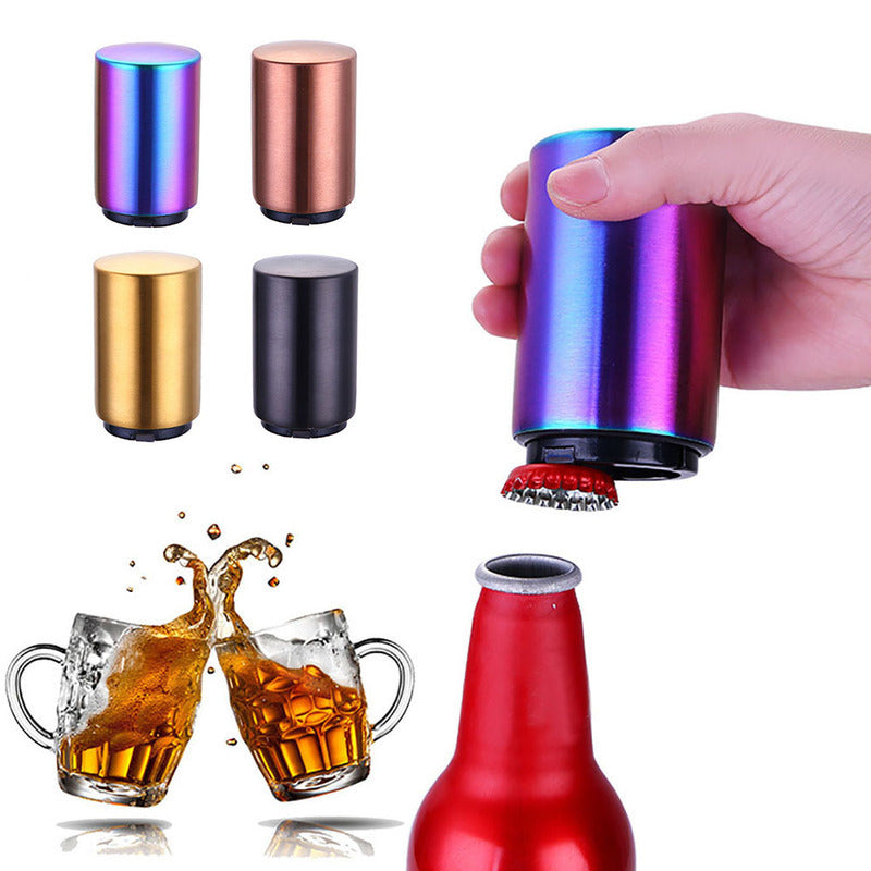 Premium Bottle Opener, Stainless Steel Automatic Push Down No Damage Quick to Open Small Portable Bottle Cap Openers for Home Bars Picnic Camping Hiking