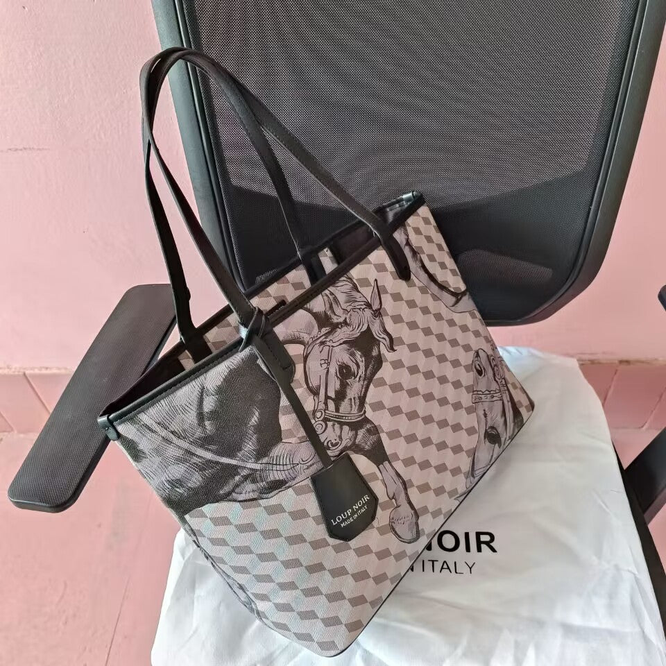 LOUP NOIR Italian Leather Tote Bag for Women Famous Brands Bag Casual Totes Large Capacity Noir Shoulder Bags Women's Bags High Quality