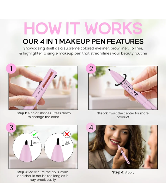 GlamPen 4-in-1 Makeup Pen with Four Colors (Single)