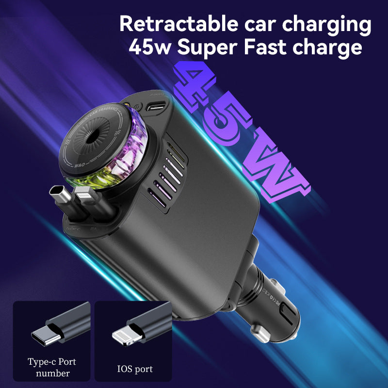 5 in 1 Retractable Car Charger with Aromatherapy and Starlight, USB C Car Charger Adapter, 69W Fast Charging Cars Phone Chargers, Cars Air Freshener Compatible for iPhone and Android