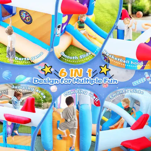 6 In 1 Outdoor Indoor Inflatable For Kids Target Ball Basketball Slide With Blower