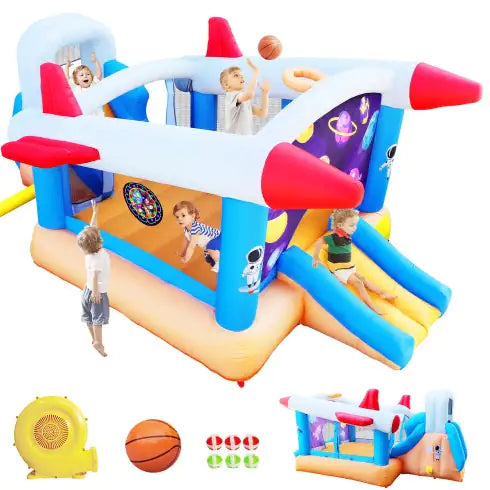 6 In 1 Outdoor Indoor Inflatable For Kids Target Ball Basketball Slide With Blower