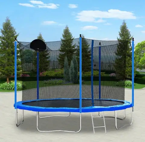 12FT Trampoline For Adults Kids With Basketball Hoop, Outdoor Trampolines W Ladder And Safety Enclosure Net For Kids And Adults