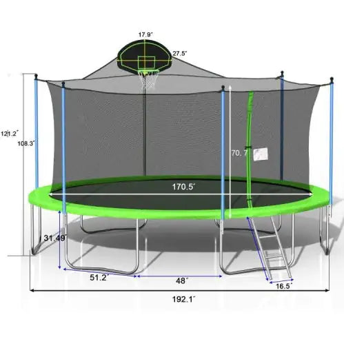 16FT Trampoline For Adults Kids With Basketball Hoop, Outdoor Trampolines W Ladder And Safety Enclosure Net For Kids And Adults