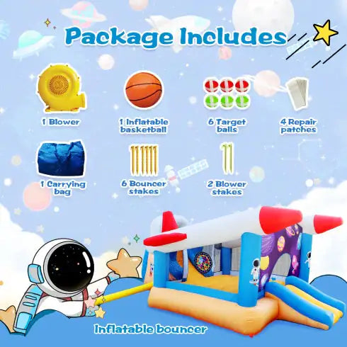 6 In 1 Outdoor Indoor Inflatable For Kids Target Ball Basketball Slide With Blower