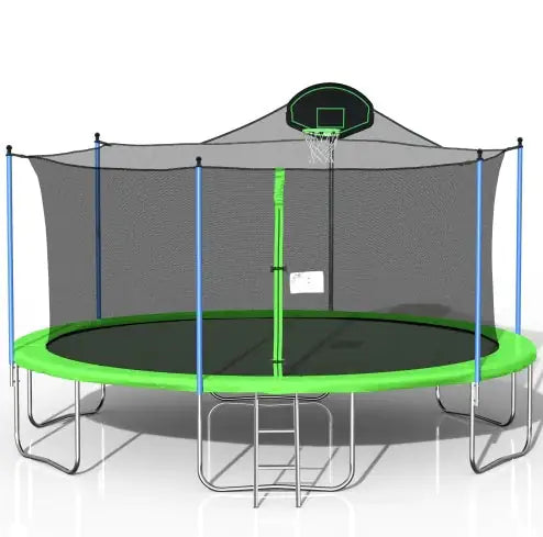 16FT Trampoline For Adults Kids With Basketball Hoop, Outdoor Trampolines W Ladder And Safety Enclosure Net For Kids And Adults
