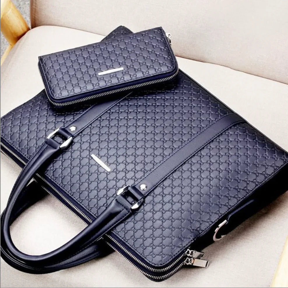 Embossed Leather Men’s Business Briefcase Handbag