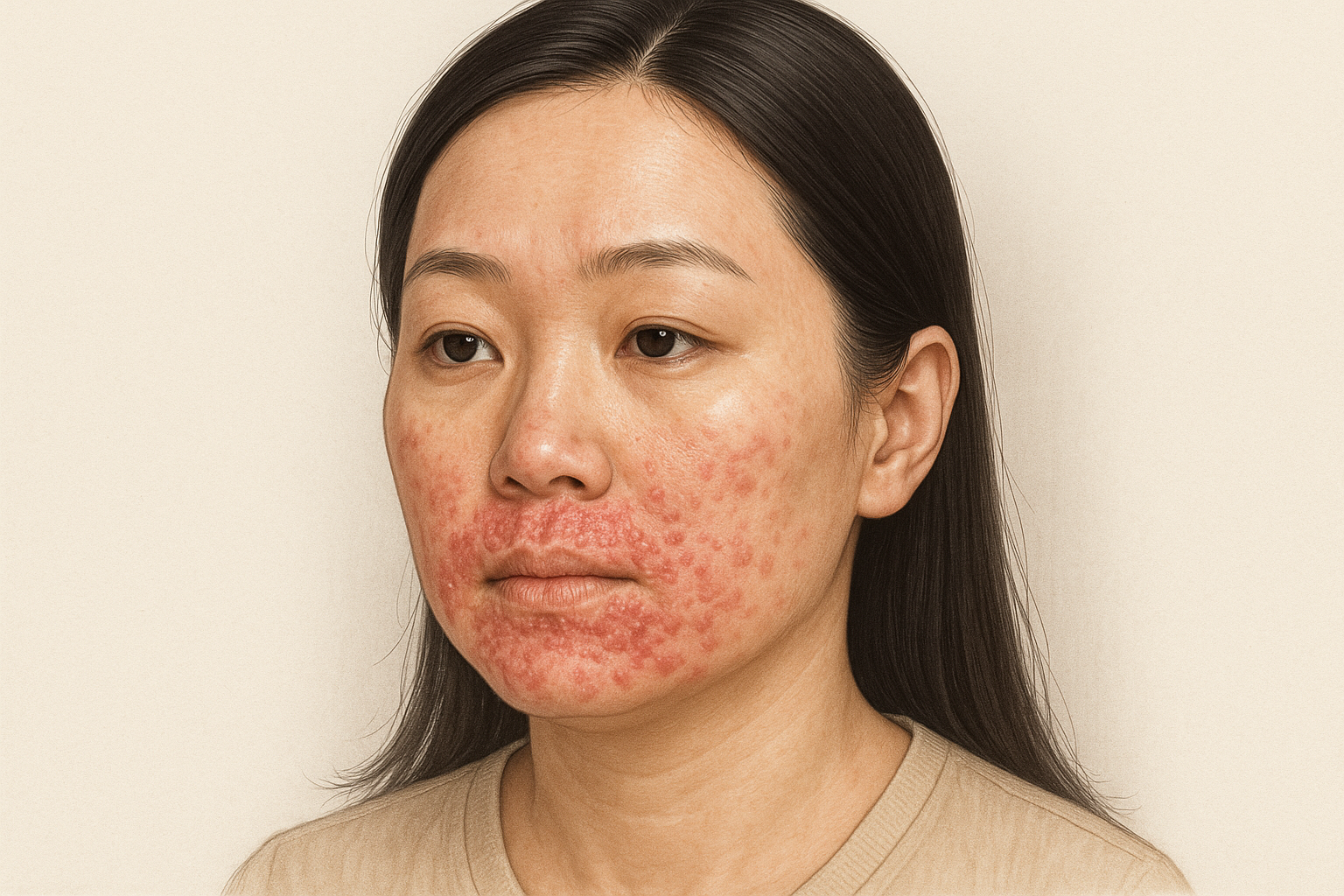 a asian woman with Perioral dermatitis