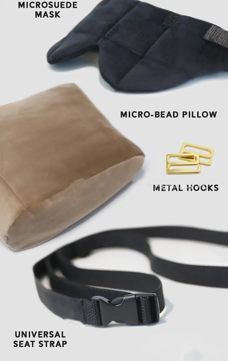 Travel Pillow - Real Sleeping Experience on Long Flights - Head Strap with Eye Mask - Super-Soft, Lightweight, Easy-to-Carry, and Machine-Washable Airplane Pillow