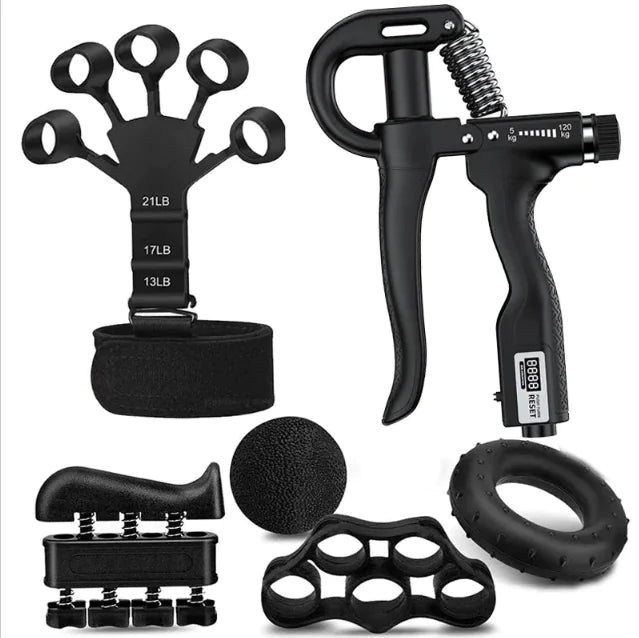 6pc Adjustable Hand Grip Strength Trainer Kit with Finger Exerciser