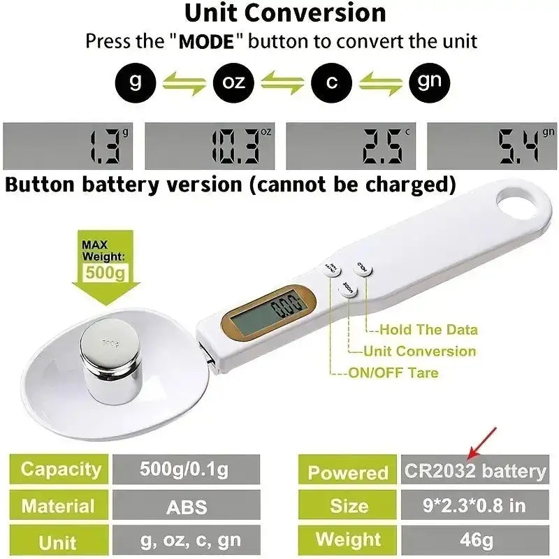 Digital Measuring Spoon Electronic Scale Spoon Weighing for Food Coffee Powder Tea Ingredients Spice Baking Kitchen Gram Measuring Spoons High Precision 0.1g