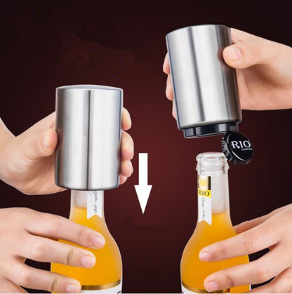 Premium Bottle Opener, Stainless Steel Automatic Push Down No Damage Quick to Open Small Portable Bottle Cap Openers for Home Bars Picnic Camping Hiking