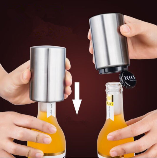 Premium Bottle Opener, Stainless Steel Automatic Push Down No Damage Quick to Open Small Portable Bottle Cap Openers for Home Bars Picnic Camping Hiking