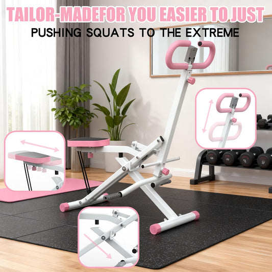 2-in-1 Foldable Squat and Rowing Machine for Home Gym with Adjustable Seat, Resistance Bands and Digital Monitor