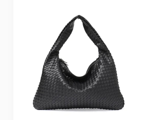 Woven Leather Hobo Handbag