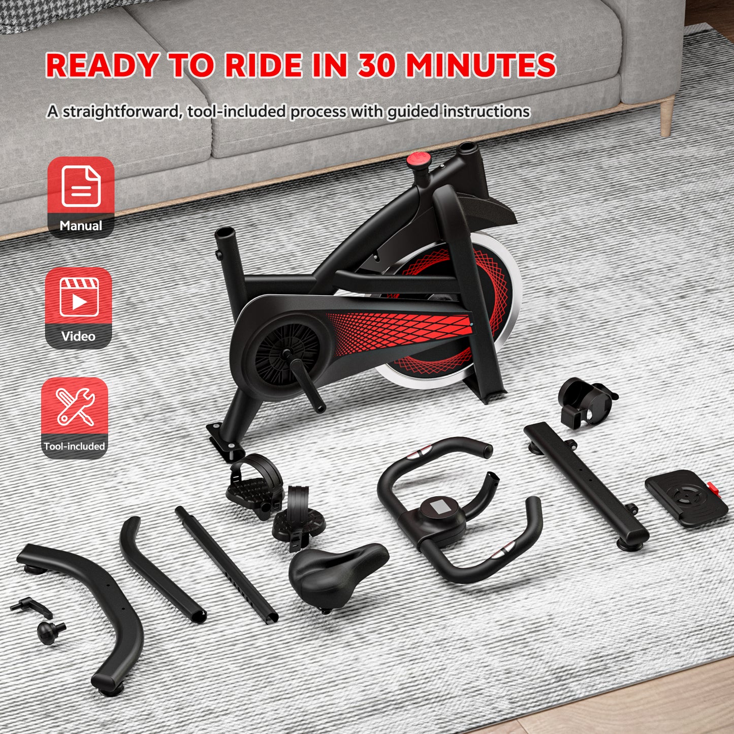 Magnetic Stationary Exercise Bike – 330lbs Weight Capacity Indoor Cycling Bike with Silent Belt Drive, Adjustable Seat & Tablet Holder for Home Cardio