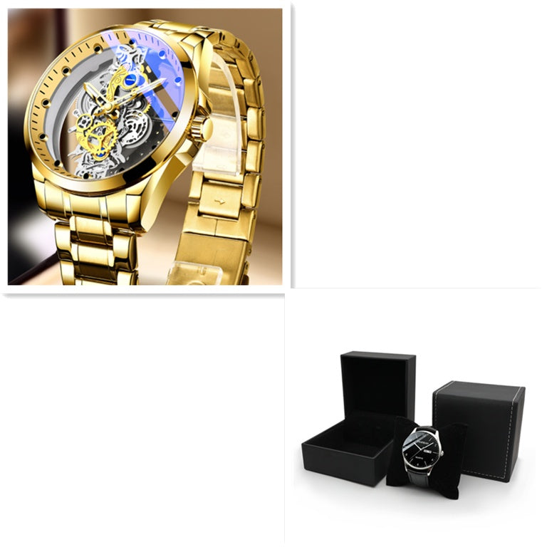 Men Watch Skeleton Automatic Quartz Watch Gold Skeleton Vintage Top Brand Luxury - CJ