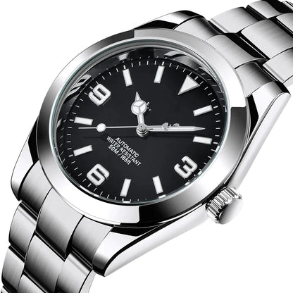 Men's Elegant 41MM Automatic Mechanical Watch Waterproof Stainless Steel Strap Luminous Casual Business Analog Wristwatch