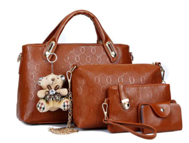 Elegant Teddy Bear Charm Handbag Set