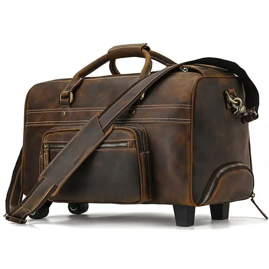 Leather Business Travel Large Capacity rolling Duffel Bag