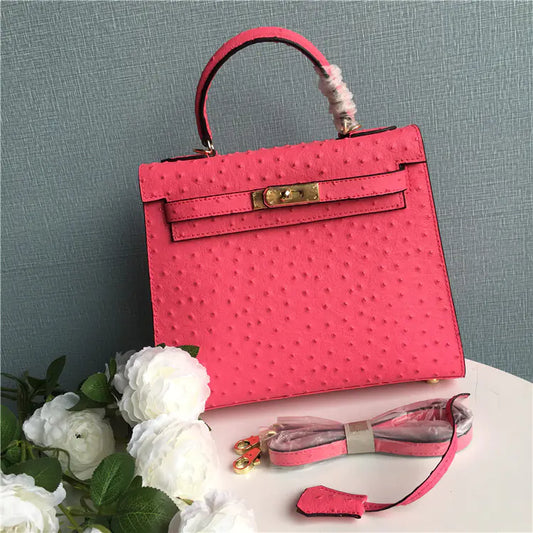 Ostrich Pattern Leather Handbag