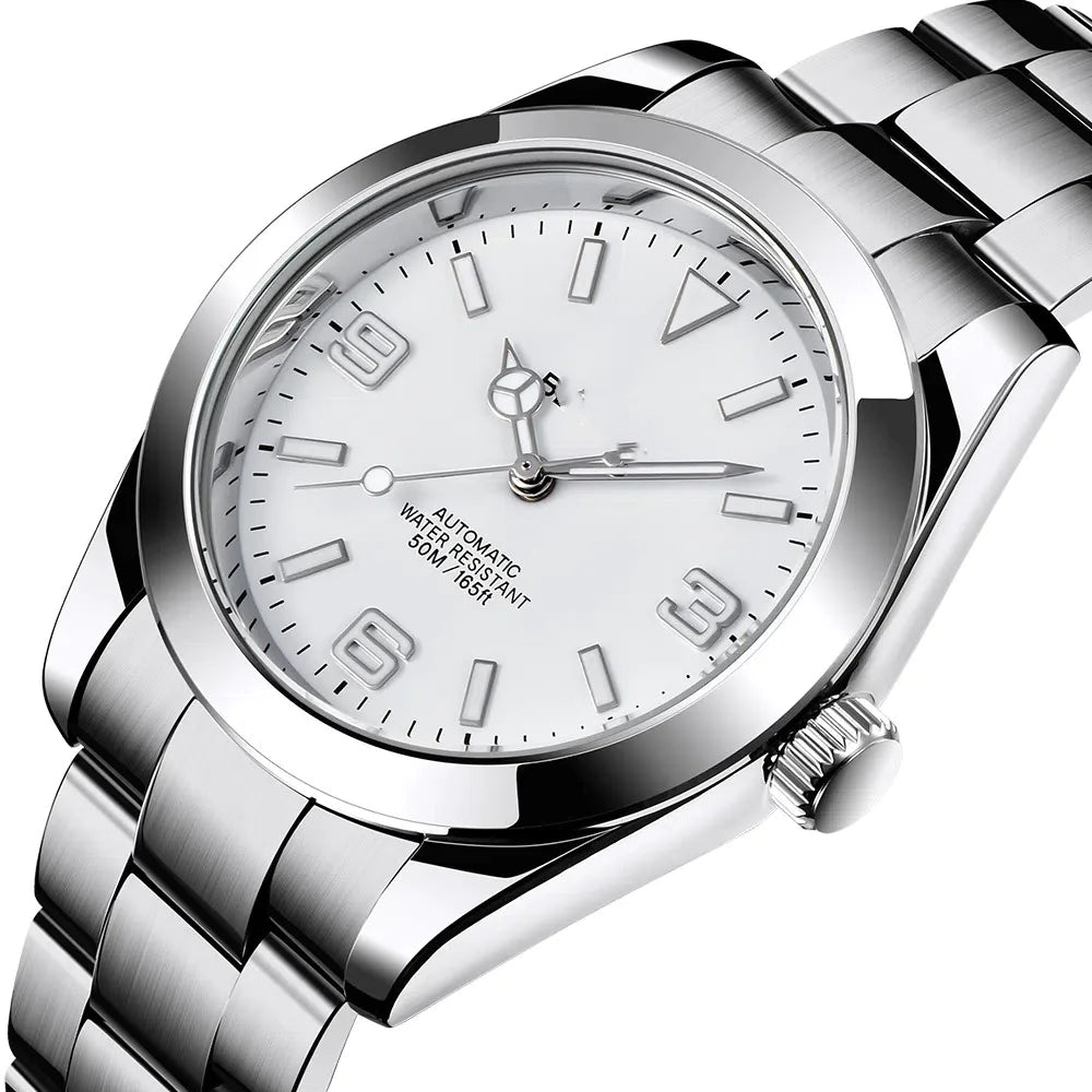 Men's Elegant 41MM Automatic Mechanical Watch Waterproof Stainless Steel Strap Luminous Casual Business Analog Wristwatch