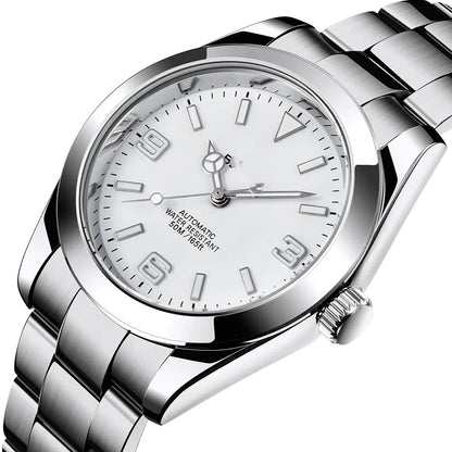 Men's Elegant 41MM Automatic Mechanical Watch Waterproof Stainless Steel Strap Luminous Casual Business Analog Wristwatch