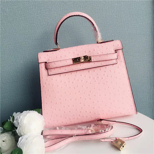 Ostrich Pattern Leather Handbag