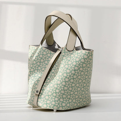 Cowhide Painted Vegetable Basket Portable Women's Bag Adjustable Shoulder Strap