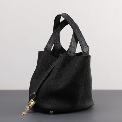 Cowhide Painted Vegetable Basket Portable Women's Bag Adjustable Shoulder Strap