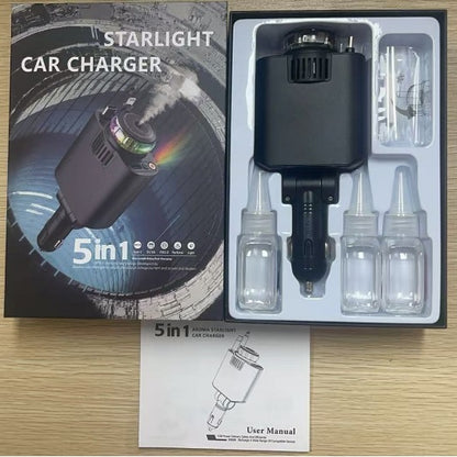 5 in 1 Retractable Car Charger with Aromatherapy and Starlight, USB C Car Charger Adapter, 69W Fast Charging Cars Phone Chargers, Cars Air Freshener Compatible for iPhone and Android