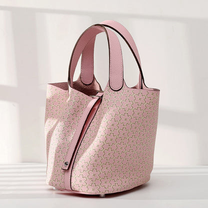 Cowhide Painted Vegetable Basket Portable Women's Bag Adjustable Shoulder Strap