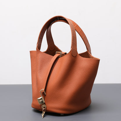 Cowhide Painted Vegetable Basket Portable Women's Bag Adjustable Shoulder Strap