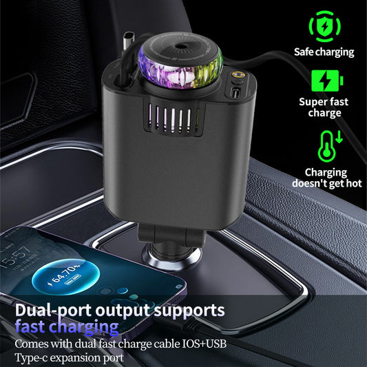 5 in 1 Retractable Car Charger with Aromatherapy and Starlight, USB C Car Charger Adapter, 69W Fast Charging Cars Phone Chargers, Cars Air Freshener Compatible for iPhone and Android