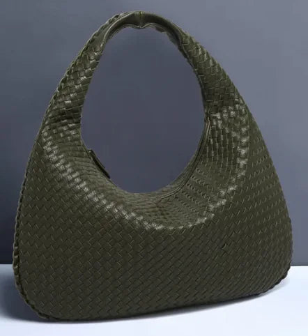 Woven Leather Hobo Handbag