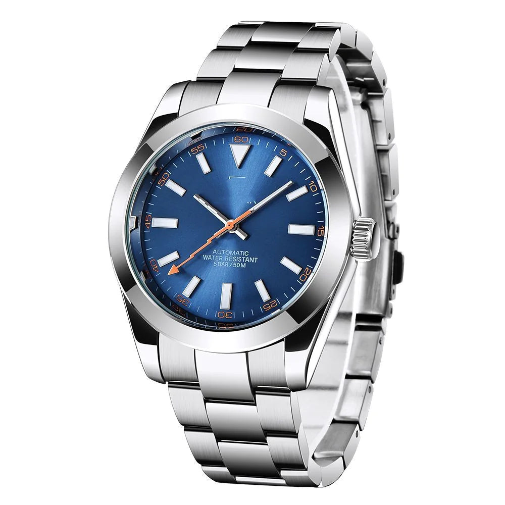 Men's Elegant 41MM Automatic Mechanical Watch Waterproof Stainless Steel Strap Luminous Casual Business Analog Wristwatch