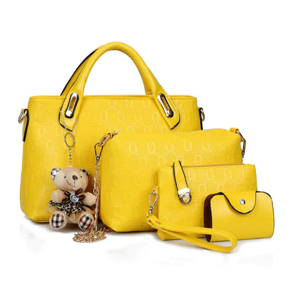 Elegant Teddy Bear Charm Handbag Set