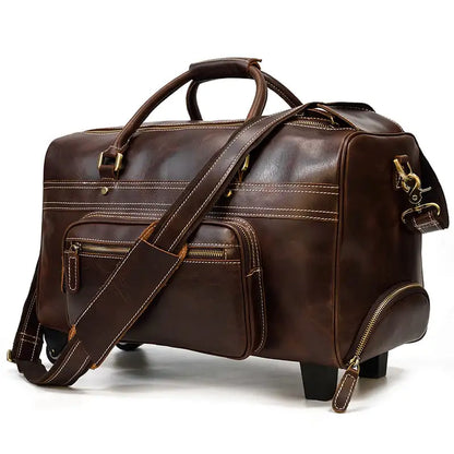 Leather Business Travel Large Capacity rolling Duffel Bag