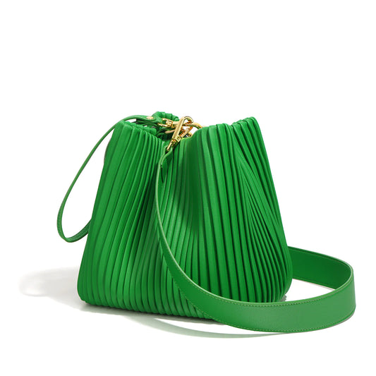 Solid Color Genuine Leather Bucket Bag Shoulder Crossbody Bags Fashion Purse and Handbag for Spring/Summer