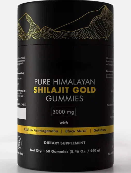 Himalayan Shilajit Gummies with Ashwagandha & Gokshura - 60 Count, Natural, Non-GMO, Lab Tested, No Added Sugar - ZD