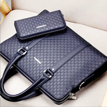 Embossed Leather Men’s Business Briefcase Handbag