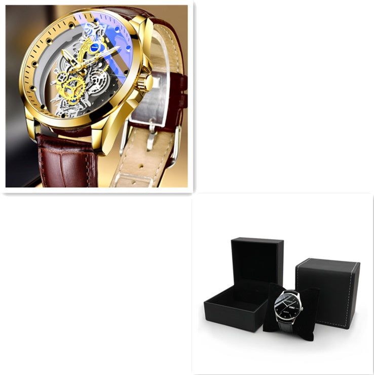 Men Watch Skeleton Automatic Quartz Watch Gold Skeleton Vintage Top Brand Luxury - CJ