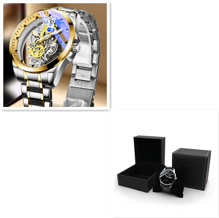 Men Watch Skeleton Automatic Quartz Watch Gold Skeleton Vintage Top Brand Luxury - CJ