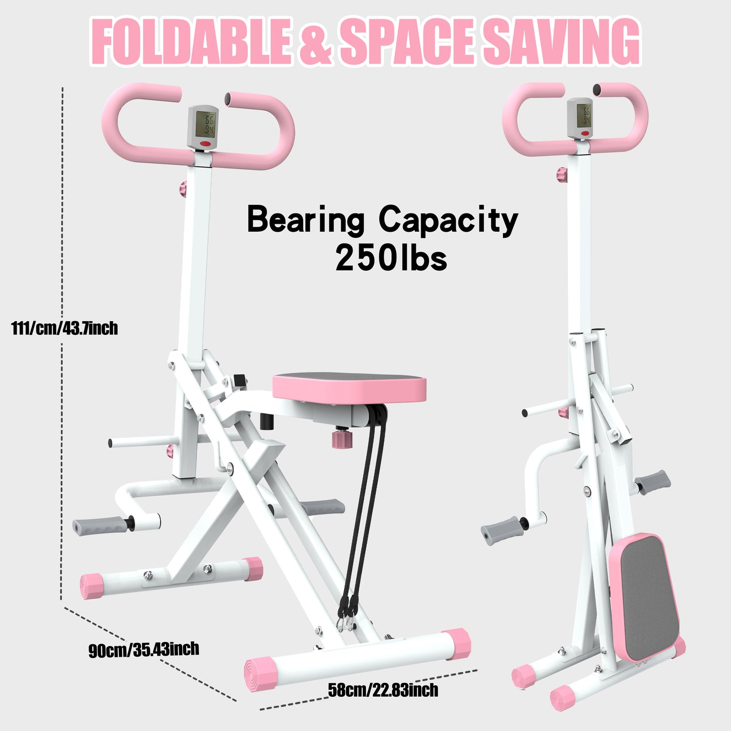 2-in-1 Foldable Squat and Rowing Machine for Home Gym with Adjustable Seat, Resistance Bands and Digital Monitor
