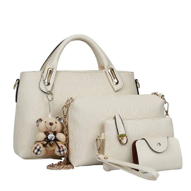 Elegant Teddy Bear Charm Handbag Set