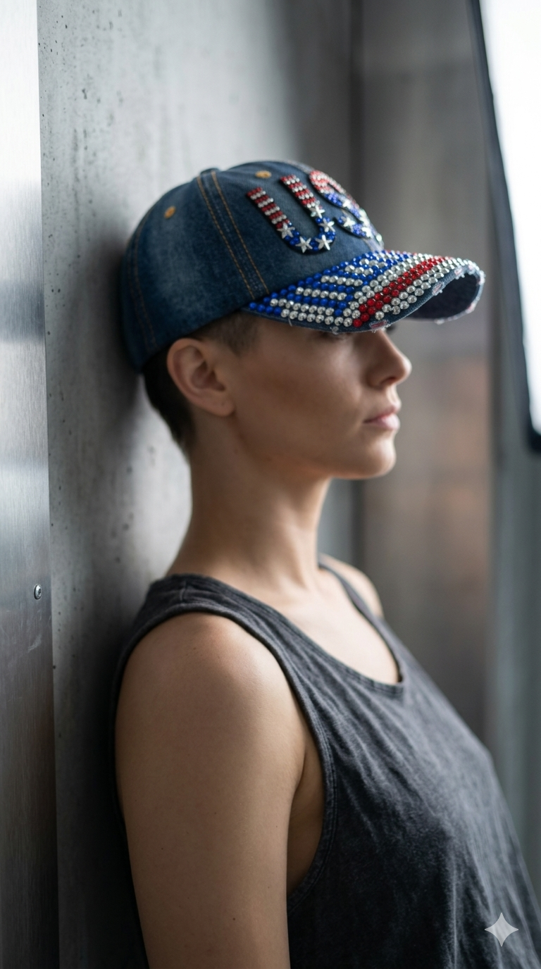 USA Bling Cap ,Rhinestone Denim Fan Patriotic 250 Anniversary