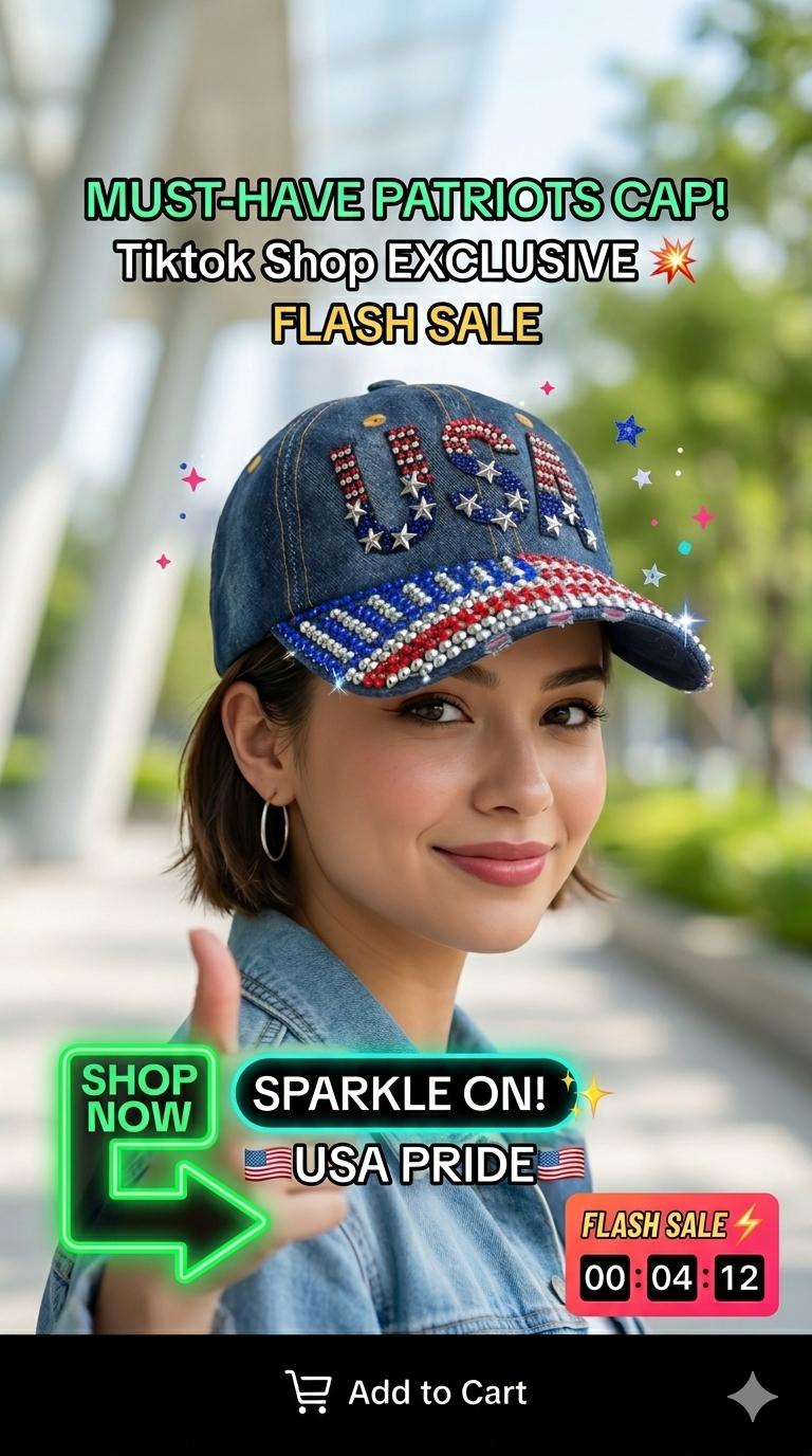 USA Bling Cap ,Rhinestone Denim Fan Patriotic 250 Anniversary