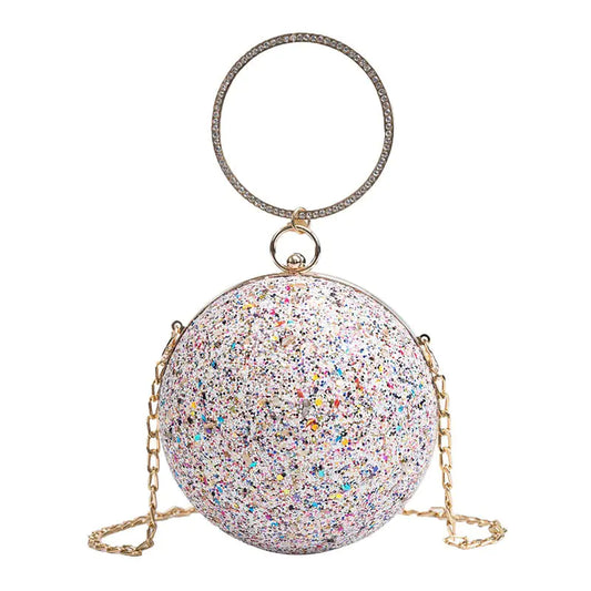 Colored Crystal Diamond Round Ball Clutch Handbag