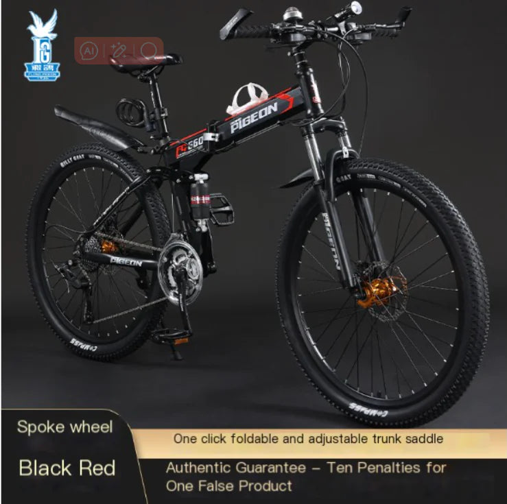 Folding Mountain Bike Foldable/Unfoldable Bike 26 Inch for Adult, 21-Speed Dual Suspension High-Carbon Steel MTB Foldable Bicycle, Dual Disc Brake Folding Bikes for Men Women